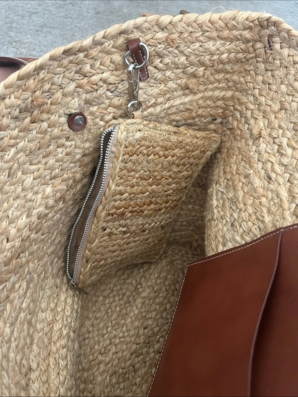 Haute Hippie Tan Straw Tote with Brown Leather Trim